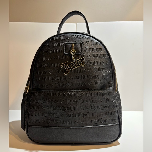 Juicy Couture Handbags - Juicy Couture Black Embossed Mini Backpack Gold Charm – 11 in